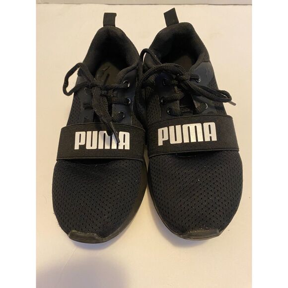Puma Black Kids Black Sneakers Mesh Upper Lace Up Boys Size 4C - Picture 3 of 9